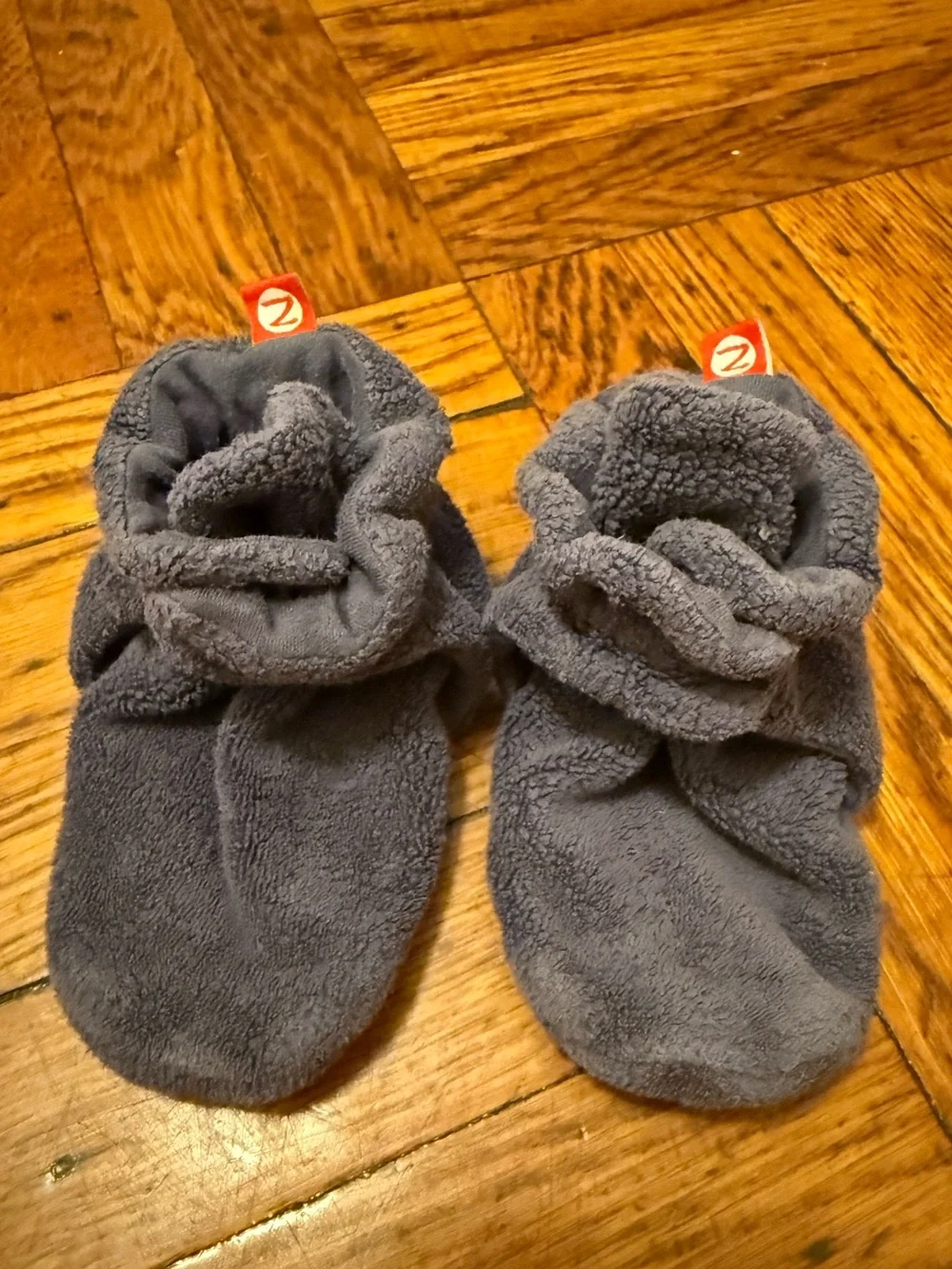 Zutano Baby 18M Grey/Lavender Booties with Red Logo